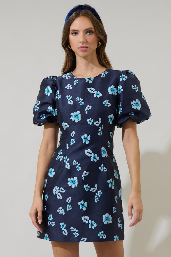 sugarlips Elissa Jacquard Floral Darce Puff Sleeve Mini Dress