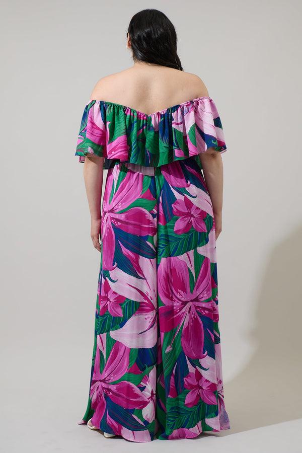 Sugarlips Ellerton Tropics Enamored Off The Shoulder Ruffle Dress Curve