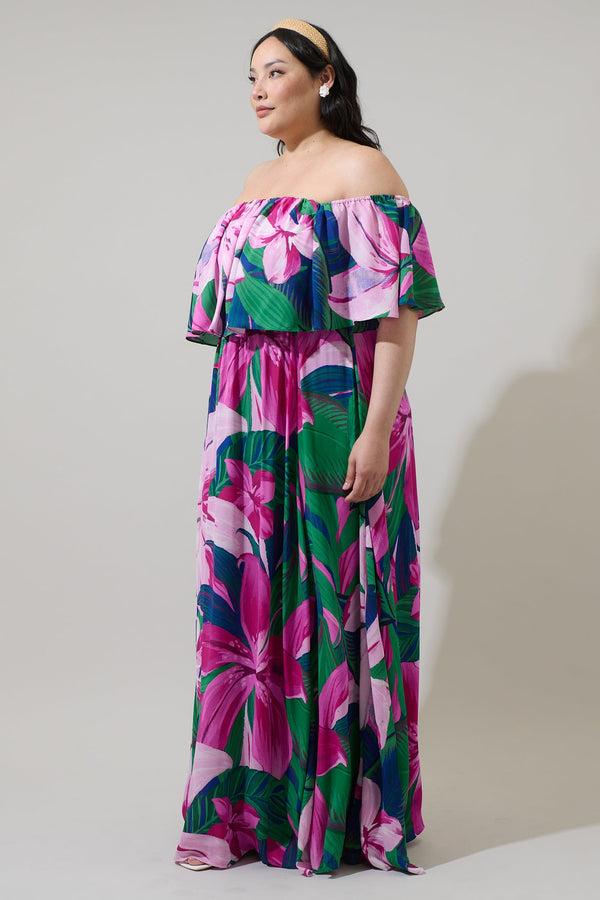 Sugarlips Ellerton Tropics Enamored Off The Shoulder Ruffle Dress Curve