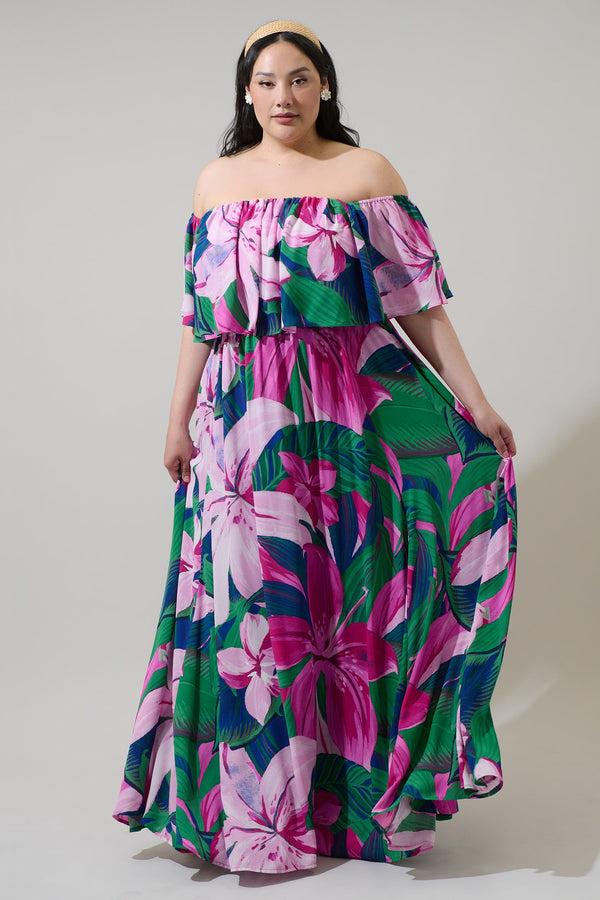 Sugarlips Ellerton Tropics Enamored Off The Shoulder Ruffle Dress Curve