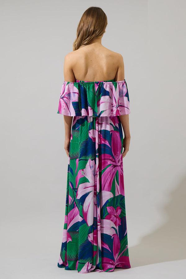 Sugarlips Ellerton Tropics Enamored Off The Shoulder Ruffle Dress