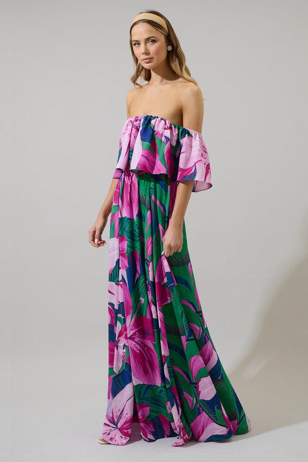 Sugarlips Ellerton Tropics Enamored Off The Shoulder Ruffle Dress