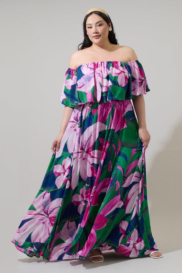 sugarlips Ellerton Tropics Enamored Off the Shoulder Ruffle Dress Curve