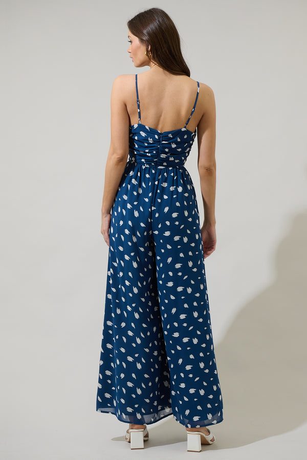 Sugarlips Elodie Dot Amoretta Ruched Wide Leg Jumpsuit