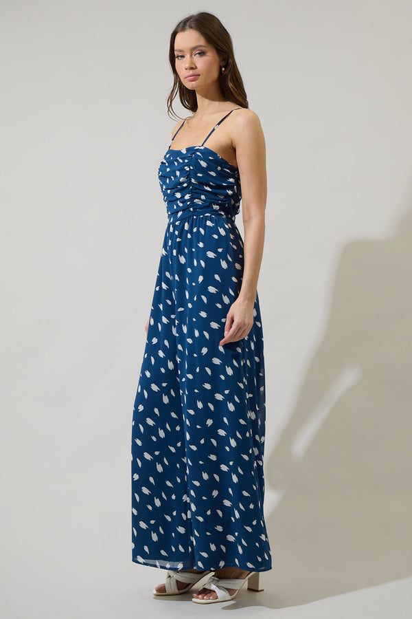 Sugarlips Elodie Dot Amoretta Ruched Wide Leg Jumpsuit
