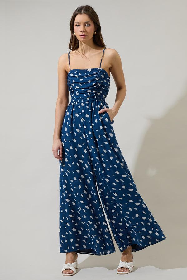 sugarlips Elodie Dot Amoretta Ruched Wide Leg Jumpsuit