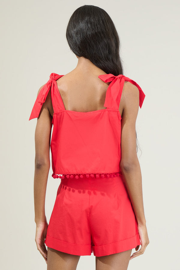Sugarlips Elowen Zaferia Milagro Tie Strap Cherry Pom Pom Crop Top