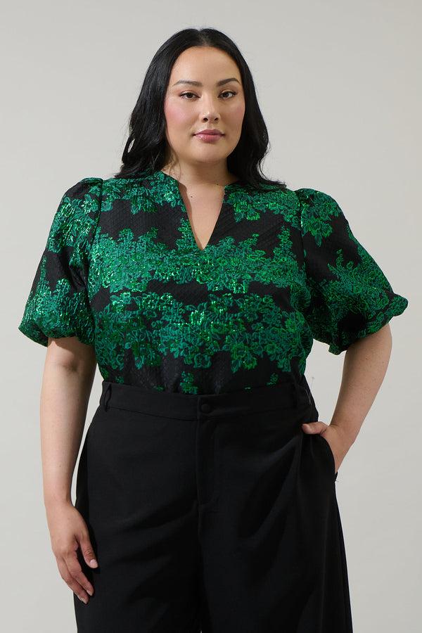 Sugarlips Elyna Jacquard Tavia Split Neck Top Curve