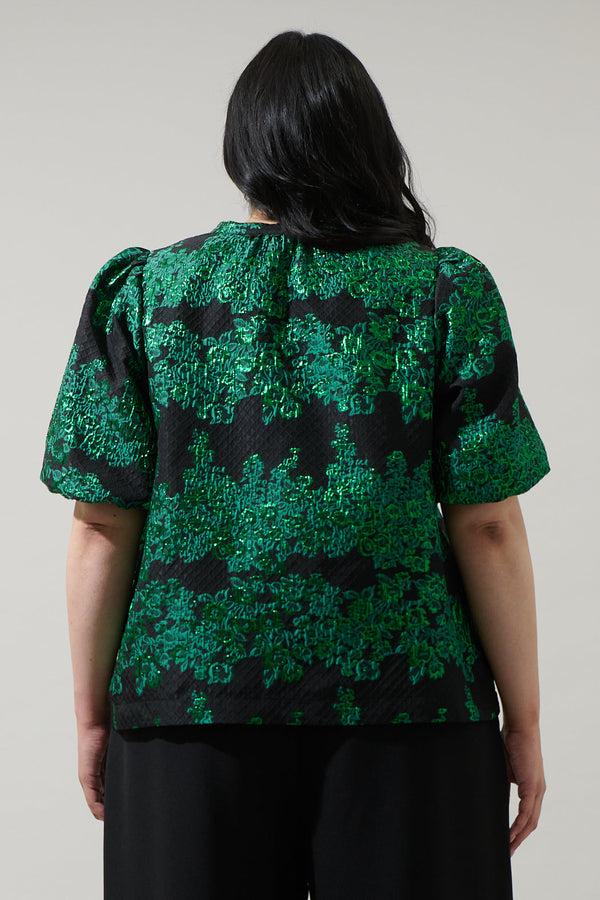 Sugarlips Elyna Jacquard Tavia Split Neck Top Curve