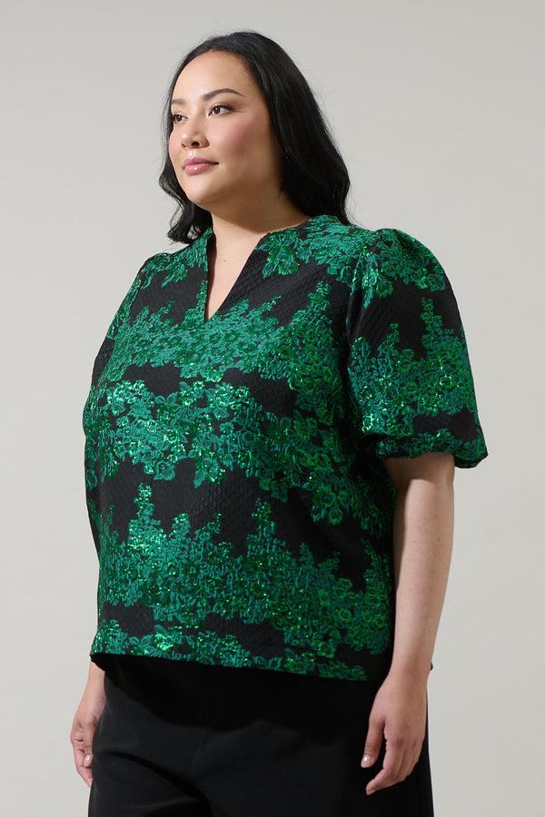Sugarlips Elyna Jacquard Tavia Split Neck Top Curve