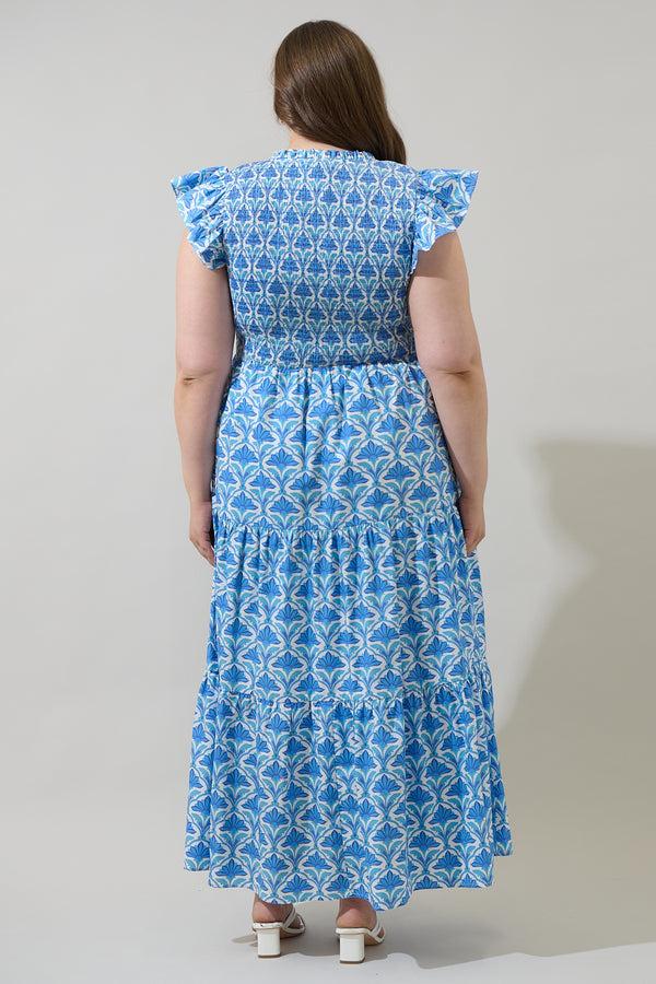 Sugarlips Elyse Geo Sunfire Tiered Midi Dress Curve