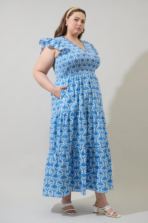 Sugarlips Elyse Geo Sunfire Tiered Midi Dress Curve