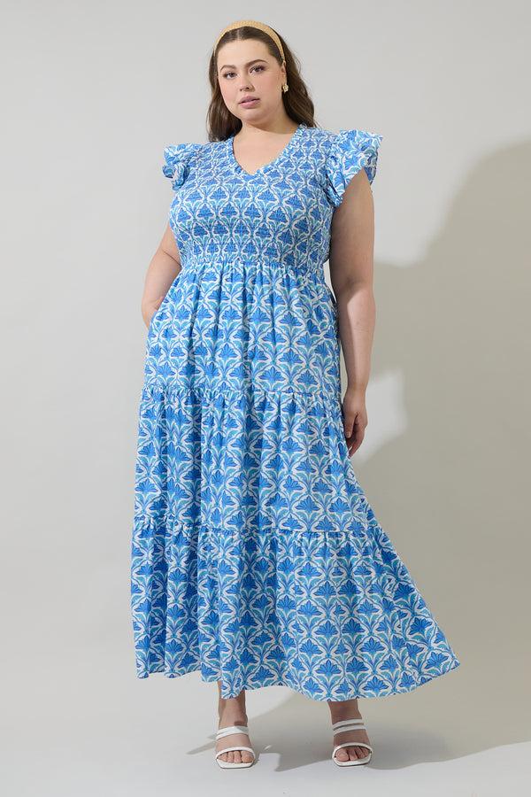 Sugarlips Elyse Geo Sunfire Tiered Midi Dress Curve