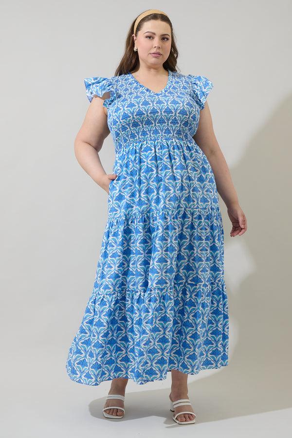 sugarlips Elyse Geo Sunfire Tiered Midi Dress Curve