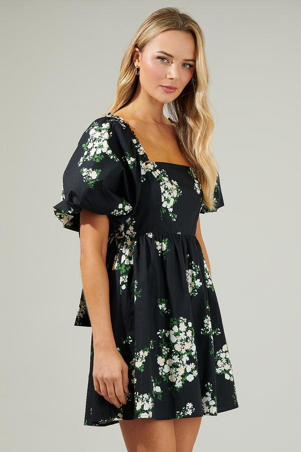 Sugarlips Emery Floral Marion Puff Sleeve Babydoll Mini Dress