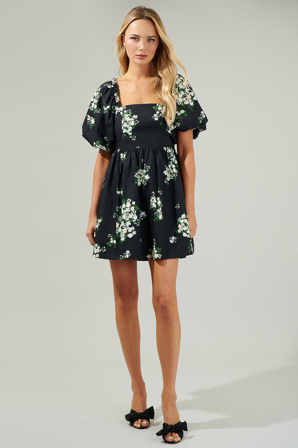 Sugarlips Emery Floral Marion Puff Sleeve Babydoll Mini Dress