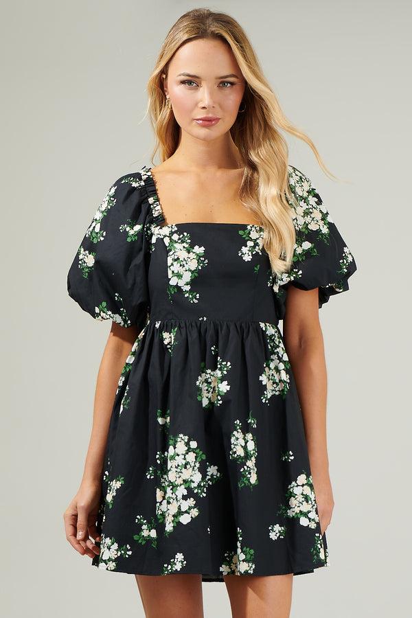 sugarlips Emery Floral Marion Puff Sleeve Babydoll Mini Dress
