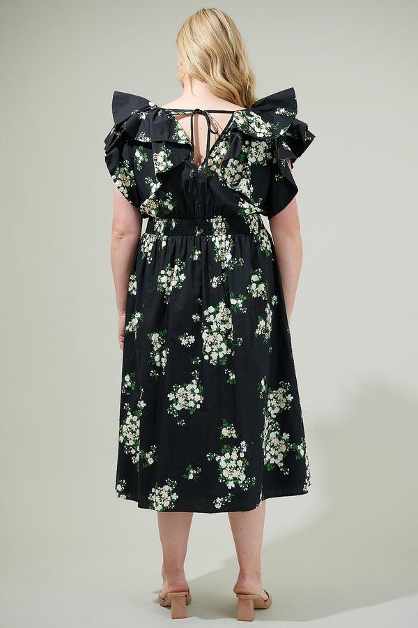 Sugarlips Emery Floral Santana Tie Back Midi Dress Curve