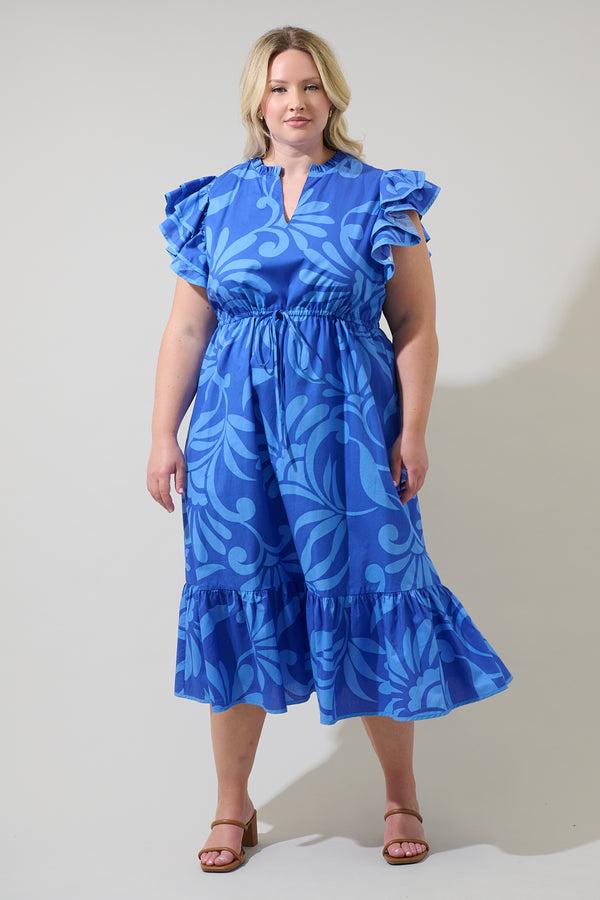 sugarlips Emidora Floral Kiny Ruffle Midi Dress Curve