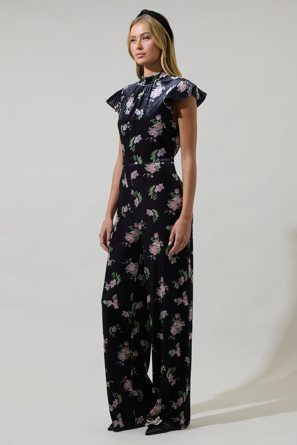 Sugarlips Erica Floral Arabella Mock Neck Wide Leg Jumpsuit
