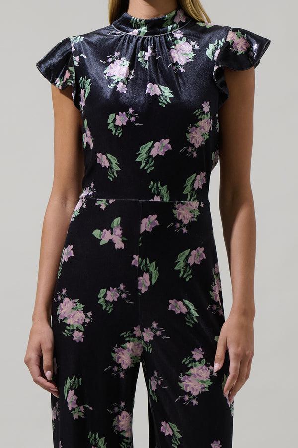 Sugarlips Erica Floral Arabella Mock Neck Wide Leg Jumpsuit