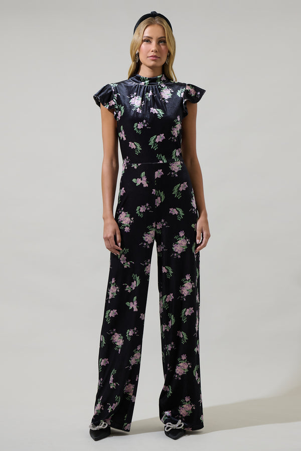 sugarlips Erica Floral Arabella Mock Neck Wide Leg Jumpsuit