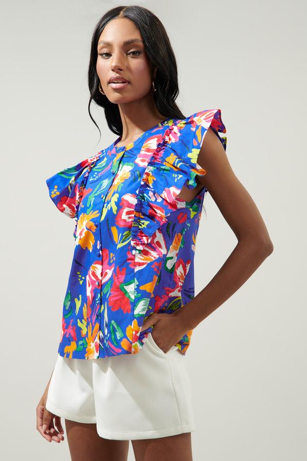Sugarlips Esby Floral Strokes Vance Button Front Blouse