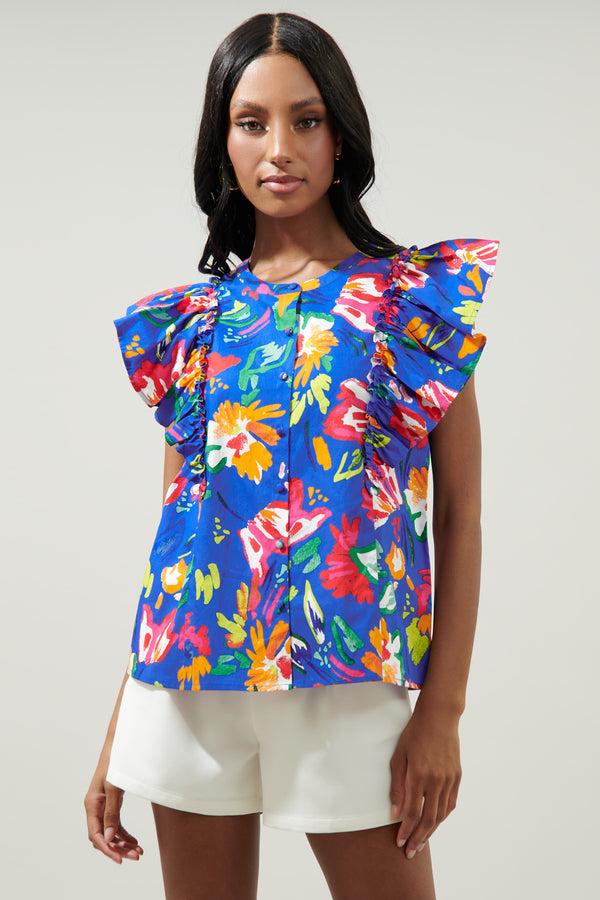 sugarlips Esby Floral Strokes Vance Button Front Blouse
