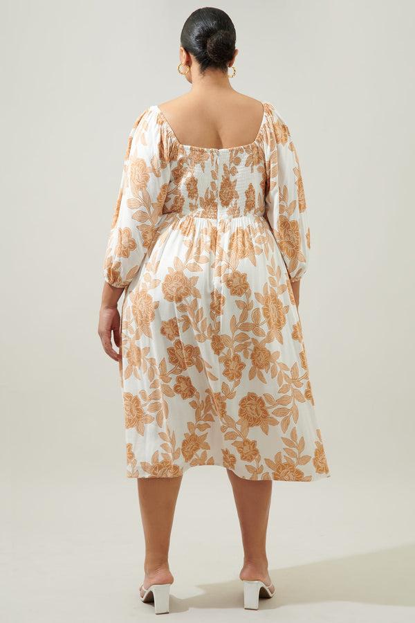 Sugarlips Essenna Floral Granger Puff Sleeve Midi Dress Curve