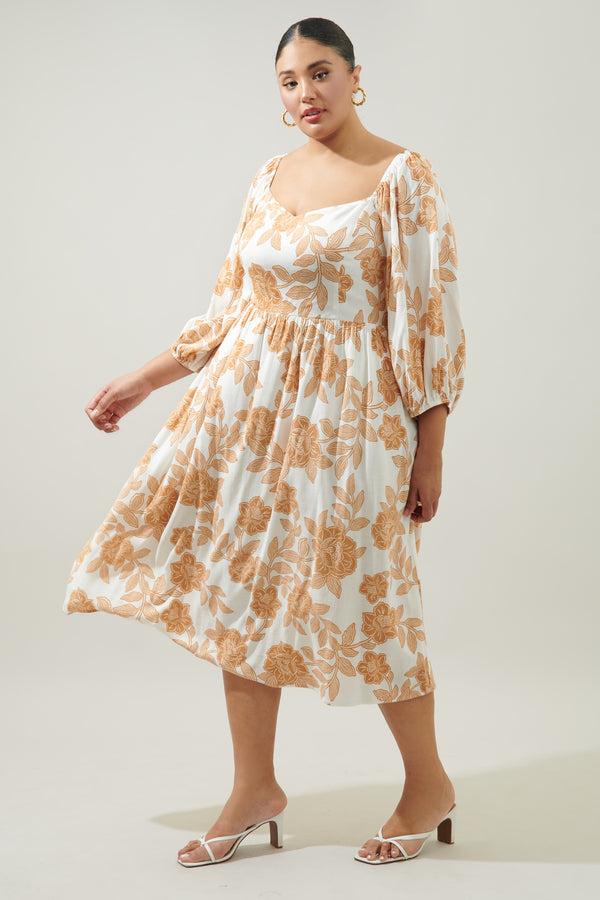 Sugarlips Essenna Floral Granger Puff Sleeve Midi Dress Curve