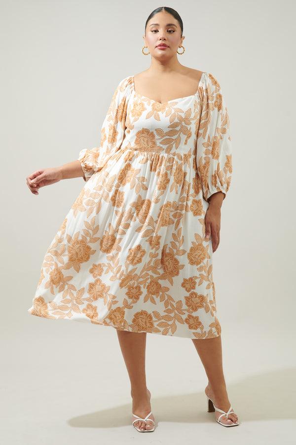 sugarlips Essenna Floral Granger Puff Sleeve Midi Dress Curve