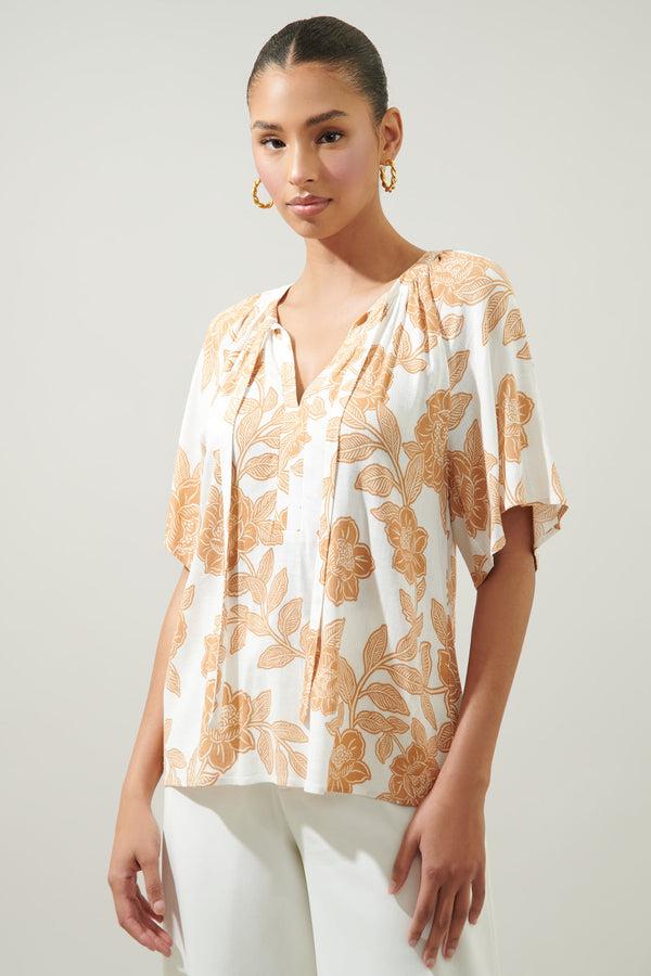 Sugarlips Essenna Floral Roxette Raglan Tie Neck Blouse