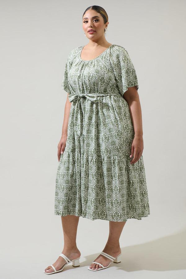 Sugarlips Estrada Floral Haven Tiered Midi Dress Curve