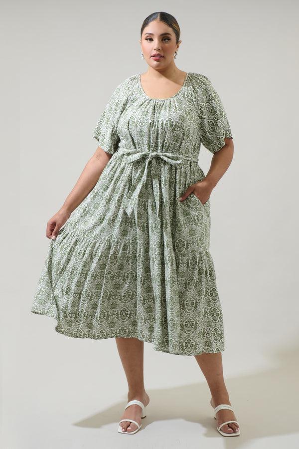 sugarlips Estrada Floral Haven Tiered Midi Dress Curve