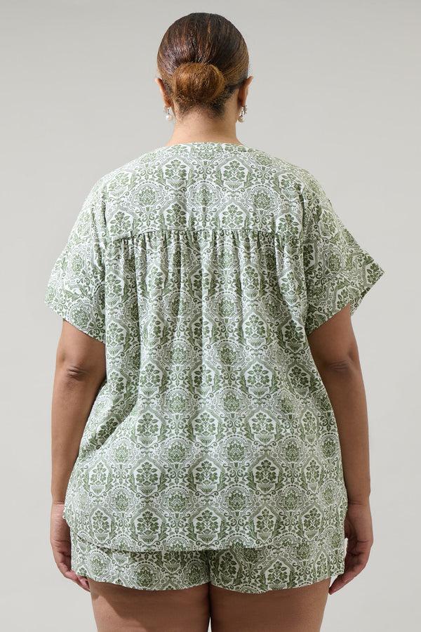 Sugarlips Estrada Floral Miah Split Neck Blouse Curve