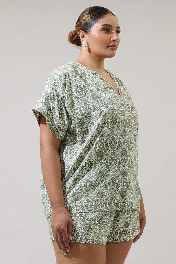 Sugarlips Estrada Floral Miah Split Neck Blouse Curve