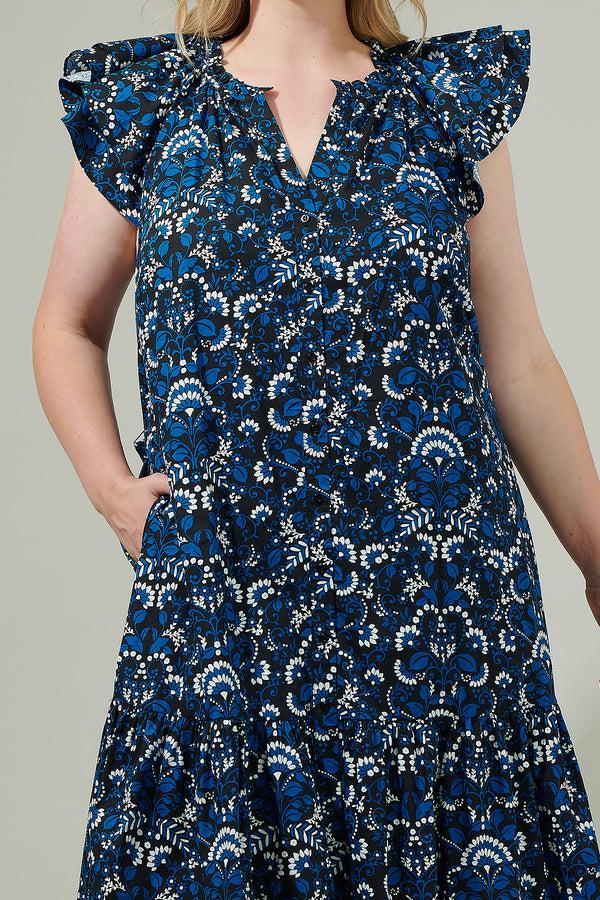 Sugarlips Etta Floral Charlotte Button Midi Dress Curve