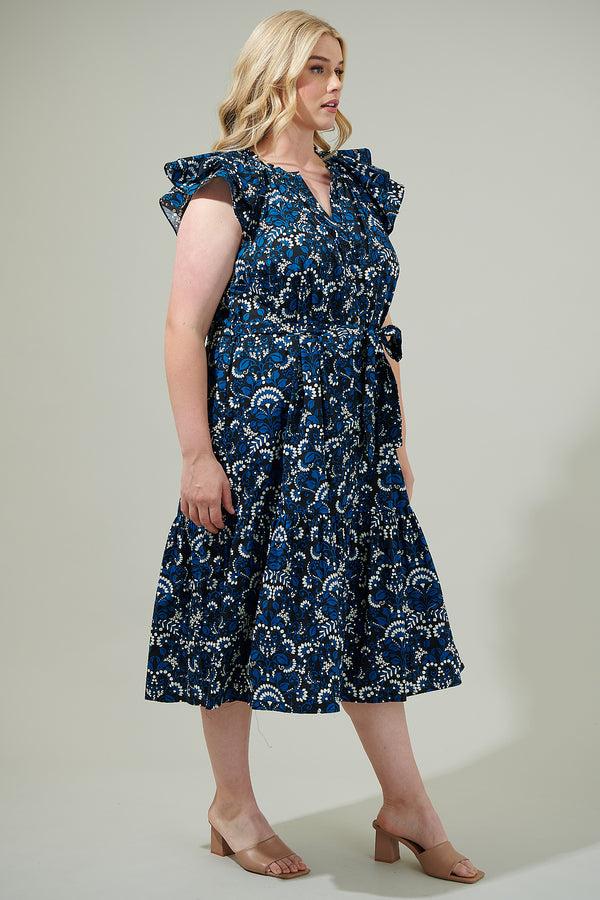 Sugarlips Etta Floral Charlotte Button Midi Dress Curve