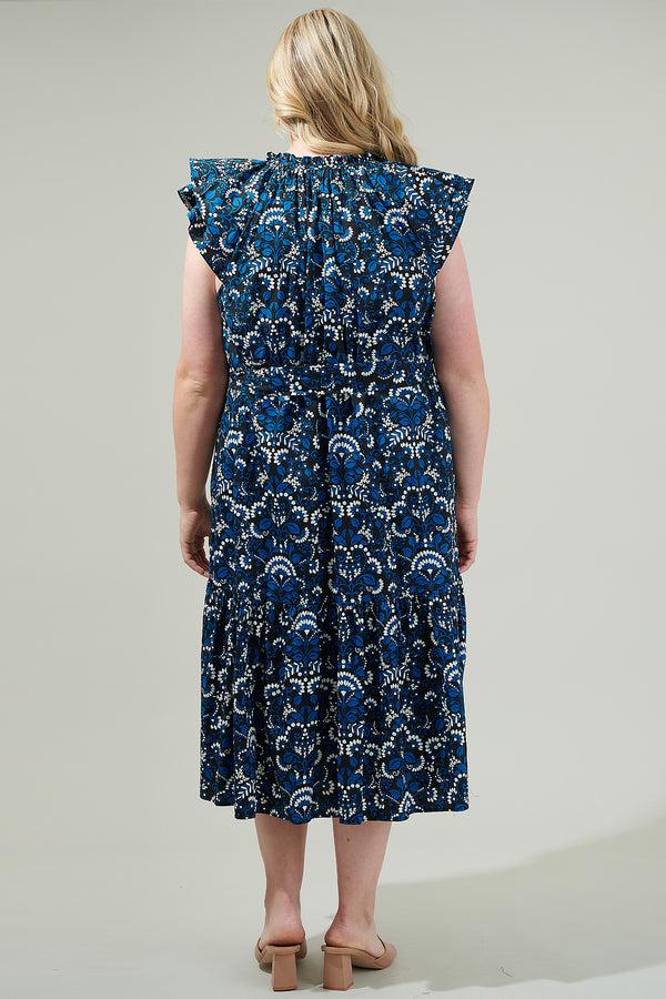 Sugarlips Etta Floral Charlotte Button Midi Dress Curve