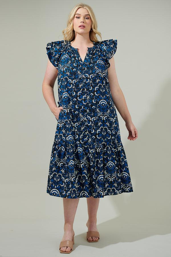 sugarlips Etta Floral Charlotte Button Midi Dress Curve