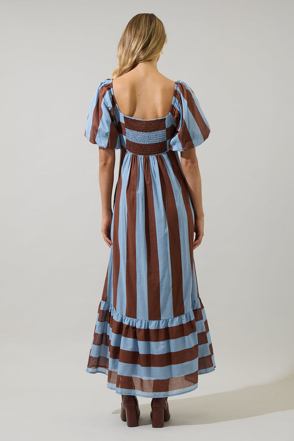 Sugarlips Evabelle Stripe Xena Puff Sleeve Maxi Dress