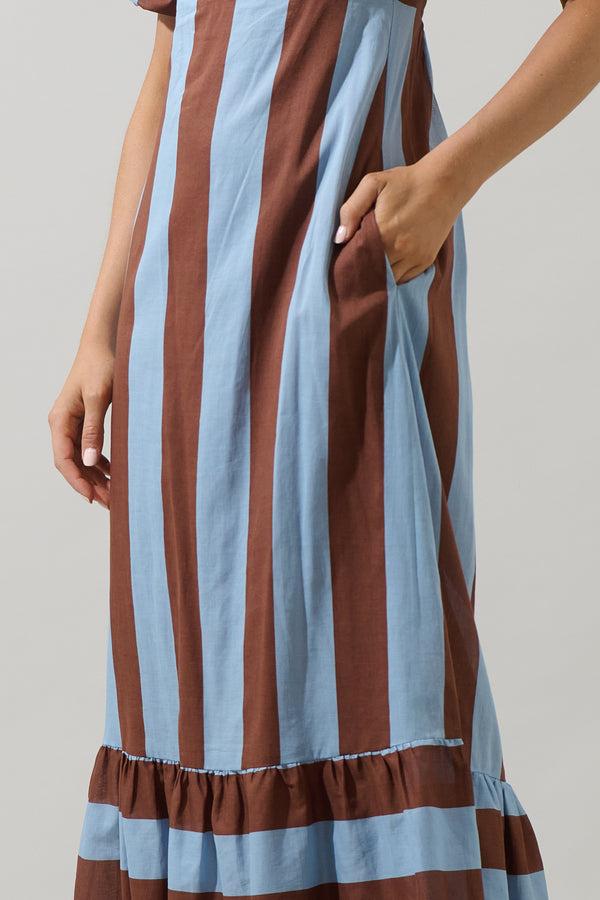Sugarlips Evabelle Stripe Xena Puff Sleeve Maxi Dress