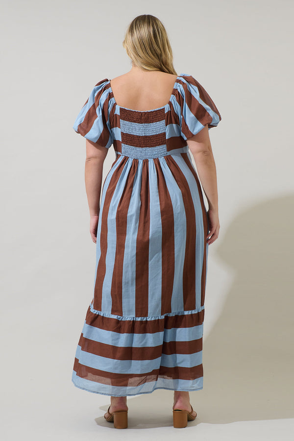 Sugarlips Evabelle Stripe Xena Puff Sleeve Maxi Dress Curve
