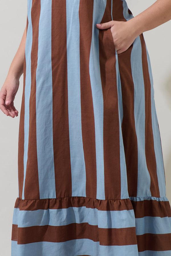 Sugarlips Evabelle Stripe Xena Puff Sleeve Maxi Dress Curve