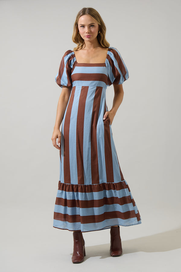 sugarlips Evabelle Stripe Xena Puff Sleeve Maxi Dress