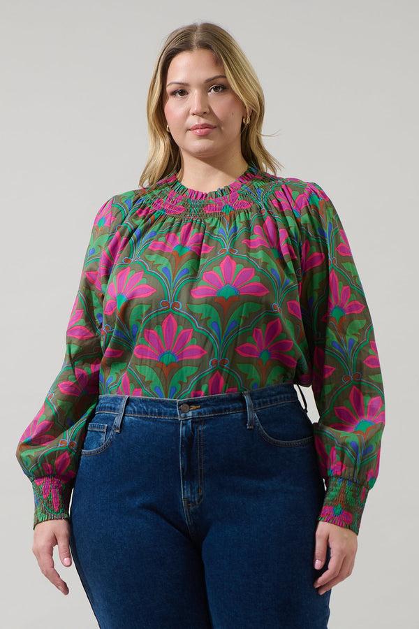 sugarlips Evanna Floral Noehmi Long Sleeve Top Curve