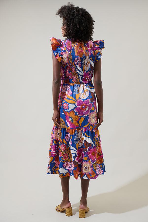 Sugarlips Eveline Floral Giza Glare Smock Tiered Midi Dress