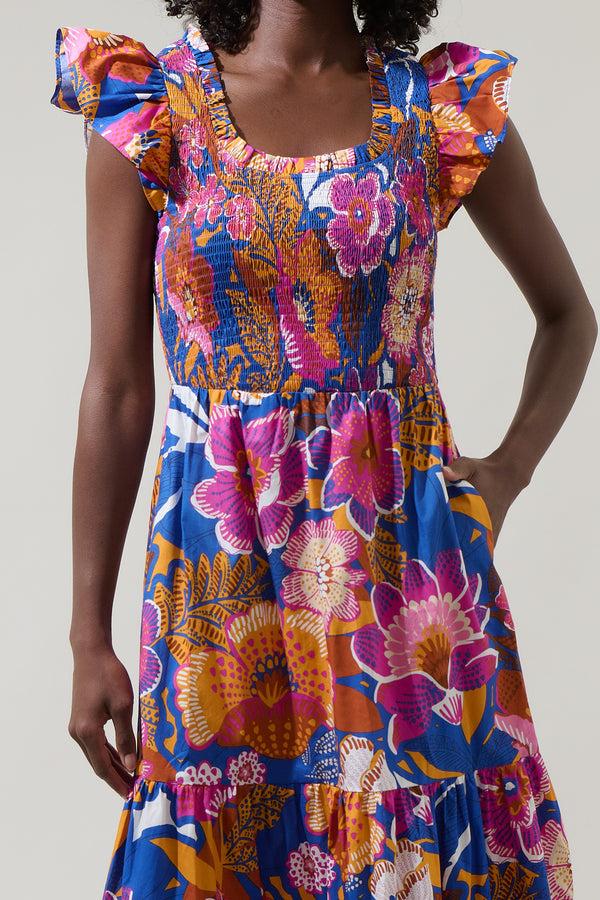 Sugarlips Eveline Floral Giza Glare Smock Tiered Midi Dress