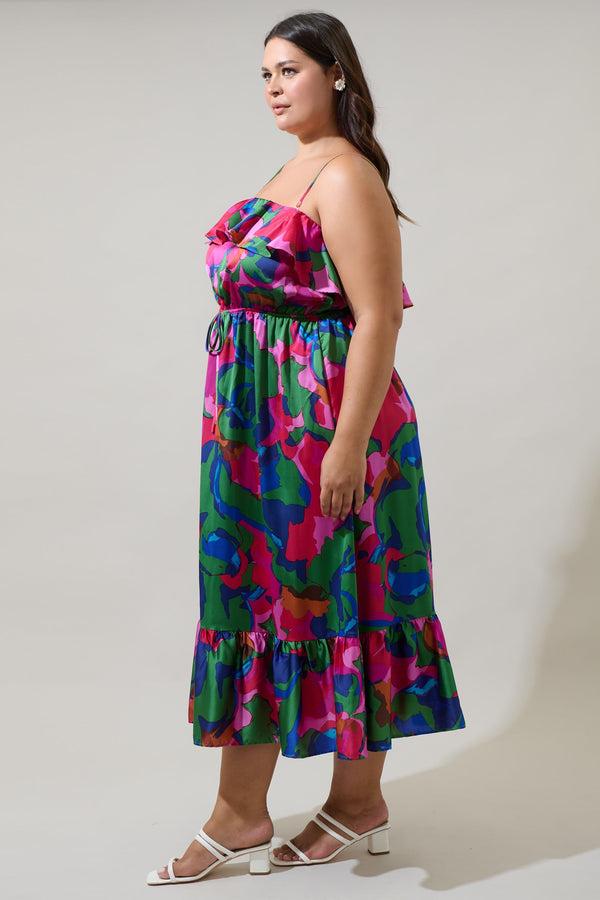 Sugarlips Evolet Floral Paige Ruffled Midi Dress Curve