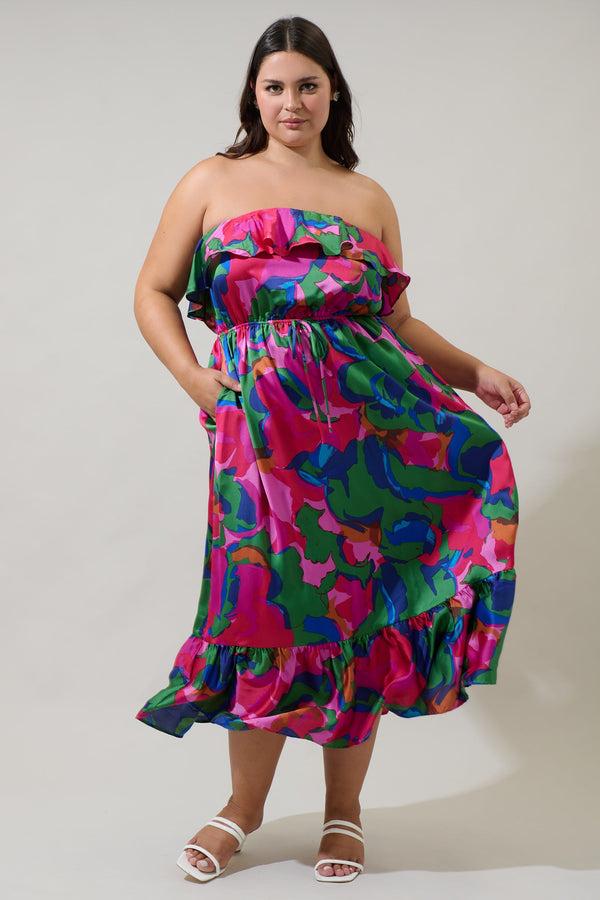 Sugarlips Evolet Floral Paige Ruffled Midi Dress Curve